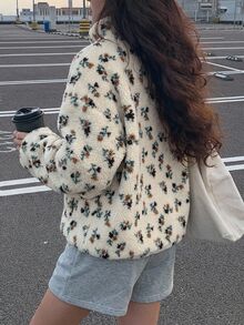 Livesso Women's Beige Hooded Drawstring Long Sleeve Loose Solid Color Front Pocket Casual Pullover Sweatshirt, Autumn/Winter - Beige - View 2