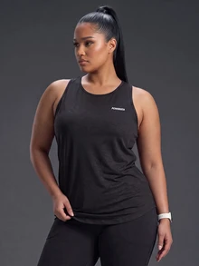 Powerista Women's Plus-Size Solid-Color Sports Fitness Racer Back Tank Top With Breathable Mesh Panel For Sports Training Suitable For Casual Wear And Running - Dark Grey - View 2
