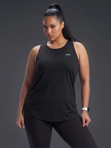 Powerista Women's Plus-Size Solid-Color Sports Fitness Racer Back Tank Top With Breathable Mesh Panel For Sports Training Suitable For Casual Wear And Running - Dark Grey - View 6