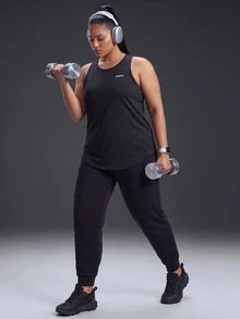 Powerista Women's Plus-Size Solid-Color Sports Fitness Racer Back Tank Top With Breathable Mesh Panel For Sports Training Suitable For Casual Wear And Running - Dark Grey - View 7
