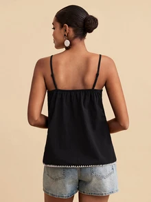 Travachic Women's Casual Vacation Shell Embroidery Contrast Color Camisole - Black - View 2