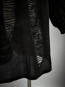 SHEIN ICON Kostum Halloween Gaya Retro Seksi Milenial Y2K Street Gothic Ukuran Plus: Avant-Garde dan Unik, Hitam, Berongga, Sobek, dan Terbuka di Bahu, Lengan Lentera. - Hitam - View 8