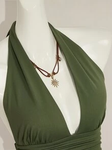 SHEIN ICON 萬聖節女款掛脖露背黑色娃娃裝背心上衣 - 軍綠色 - 查看 8
