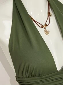 SHEIN ICON 萬聖節女款掛脖露背黑色娃娃裝背心上衣 - 軍綠色 - 查看 9