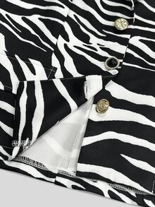 SHEIN Raffinéa جاكيت كارديجان بليزر بطبعة زيبرا للنساء للخريف/الشتاء، ملابس عصرية متعددة الاستخدامات للتنقل والشارع والملابس المهنية للمكتب - الأسود - مشاهدة 6