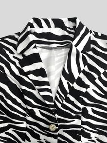 SHEIN Raffinéa جاكيت كارديجان بليزر بطبعة زيبرا للنساء للخريف/الشتاء، ملابس عصرية متعددة الاستخدامات للتنقل والشارع والملابس المهنية للمكتب - الأسود - مشاهدة 5