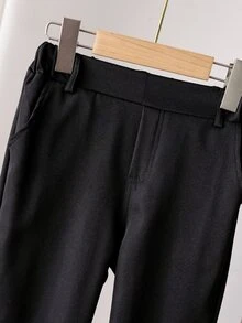 SHEIN 2 件套年轻男孩西装，提花圆领长袖运动衫和休闲裤，带腰带装饰，时尚百搭，适合生日派对、典礼、婚礼、洗礼、返校、运动季、万圣节、圣诞节 - 霧霾藍 - 查看 7