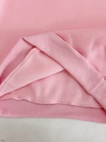 SHEIN Tween Girls Sweatshirt, Pink, Loose Fit, Warm For Autumn/Winter, Fashionable & Versatile, Casual, Winter, Hooded, Fleece Lined, Autumn, Zipper, Comfortable, Everyday - Pink - View 6