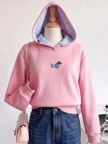 SHEIN Tween Girls Sweatshirt, Pink, Loose Fit, Warm For Autumn/Winter, Fashionable & Versatile, Casual, Winter, Hooded, Fleece Lined, Autumn, Zipper, Comfortable, Everyday - Pink - View 5