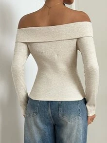 Aloruh Cold Shoulder Wrap Cross Tee Autumn Clothing Going Out Tops Work Outfits For Women Casual Elegant Blouses For Women Beige - Apricot - View 2