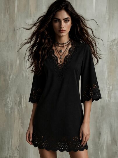 Calvaya Fashionable Women'S Sexy Lace V-Neck Dress