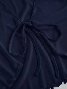 SHEIN MOD 大尺碼 V 領喇叭袖綁結蝴蝶結上衣 白色秋季上衣 - 藏蓝色 - 查看 9