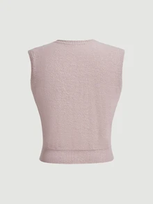 SHEIN MOD Plus Size Women's Letter Print Cable Knit Sleeveless Top - Dusty Pink - View 2