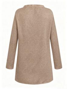 SHEIN LUNE Women's Solid Color Single-Breasted Long Sleeve Minimalist Versatile Jacket - Brown - View 4