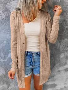 SHEIN LUNE Women's Solid Color Single-Breasted Long Sleeve Minimalist Versatile Jacket - Brown - View 5
