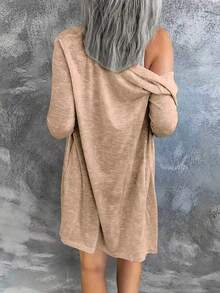 SHEIN LUNE Women's Solid Color Single-Breasted Long Sleeve Minimalist Versatile Jacket - Brown - View 3