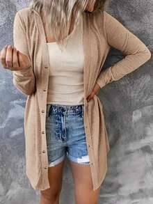 SHEIN LUNE Women's Solid Color Single-Breasted Long Sleeve Minimalist Versatile Jacket - Brown - View 2