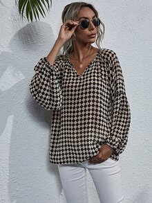 EMERY ROSE بلوزة كشكش نصف كم من الشيفون، ملابس علوية قميص أكمام طويلة - متعدد الألوان - مشاهدة 4