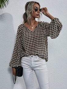 EMERY ROSE بلوزة كشكش نصف كم من الشيفون، ملابس علوية قميص أكمام طويلة - متعدد الألوان - مشاهدة 1