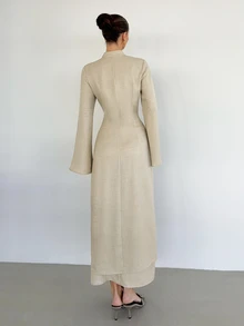 Siren Gaze Women's Frog Button Long Sleeve Fashion Shirt And Long Skirt 2 Pieces Set Dinner Day Party Brunch Tea Party Formal Beige Fall Elegant Modest - Apricot - View 6