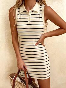 Franclia Women's Digital Denim Effect Polo Collar Sleeveless Dress - Multicolor - View 5