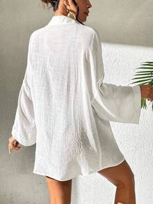 SHEIN Swim Ladies' Solid Color Textured Summer Beach Kimono - White - View 2
