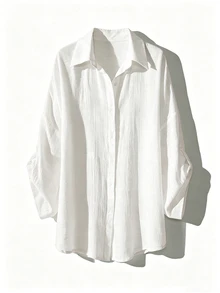 SHEIN Swim Ladies' Solid Color Textured Summer Beach Kimono - White - View 8