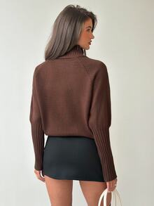 Firerie Women's Solid Color High Neck Long Sleeve Knit Sweater Dark Brown Autumn/Winter Casual Daily Modern Commute Sweater Layerable Turtleneck Pullover - Brown - View 2
