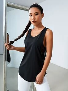 SHEIN Sports SHElN Sport Gameset Solid Racer Back Sports Tank Top Workout Topsworkout Tank Top - Black - View 4