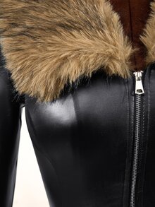 BamGleam Women's Fur Trim Sexy Slim Fit Cropped Jacket Halloween Club Night Out Black Autumn - Multicolor - View 6