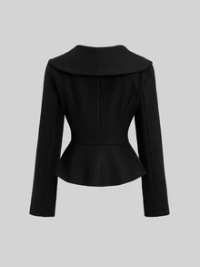 Sweetra Women's Elegant Fashion Versatile Commute High-End Lapel Design With Metal Buckle Black Overcoat Office Dinner Fall - Black - View 2