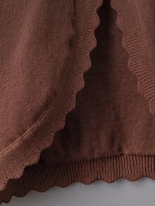 SHEIN Elladie kids 女童純色長袖休閒單扣針織開襟衫 秋冬款 - 棕色 - 查看 5