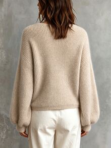 LUMIGAL Women's Vintage Fashion Lace-Up Sweater For Vacation And Travel - Khaki - View 2