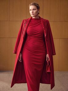 MOTF PREMIUM GAUN LENGAN PANJANG BERLIPIT ELEGAN UKURAN BESAR UNTUK KENCAN MUSIM GUGUR - Merah - View 3