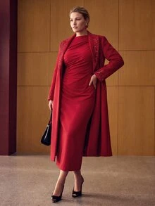 MOTF PREMIUM GAUN LENGAN PANJANG BERLIPIT ELEGAN UKURAN BESAR UNTUK KENCAN MUSIM GUGUR - Merah - View 1