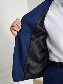 Officeau Men's 2pcs Navy Blue Peak Lapels Suits, Blazer And Pants, Tuxedos For Wedding/ Evening/ Prom/ Party - Navy Blue - View 7