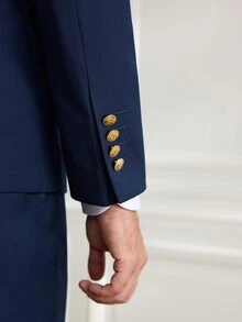 Officeau 男士 2 件組海軍藍尖領雙排扣婚禮西裝，西裝外套與長褲，適用於新郎/伴郎/賓客 - 藏蓝色 - 查看 8