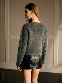 MOTF PREMIUM ELEGANT FASHION TEXTURED BEADED EMBROIDERED BLENDED FABRIC WOMEN'S AUTUMN/WINTER SWEATER TOP - Dark Grey - View 9