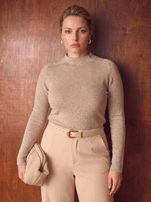MOTF PREMIUM PLUS SIZE WOMEN'S COMMUTER VERSATILE SOLID COLOR FUNNEL NECK SWEATER WINTER - Apricot - View 6