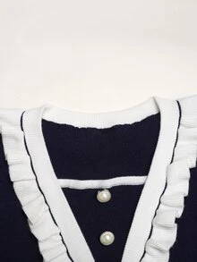 SHEIN 大女孩方領童裝荷葉邊拼接配色毛衣秋季洋裝 - 寶藍色 - 查看 4