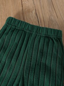 SHEIN Playful Pals 2pcs Toddler Boy Sweatshirt Pants Cute Preppy Dark Green White Bear Patch Ribbed Color Block Long Sleeve Round Neck Outdoor Autumn Fall Winter Plush - Dark Green - View 8