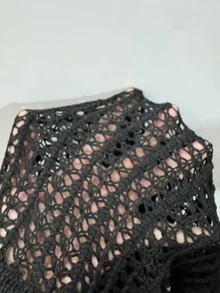 SHEIN Swim Basics Women Cover Ups Sheer Plain - Hitam - View 6
