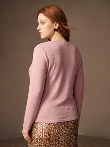 MOTF PREMIUM PLUS SIZE WOMEN'S 3D FLORAL RUCHED KNIT ELASTIC T-SHIRT FALL - Pink - View 5