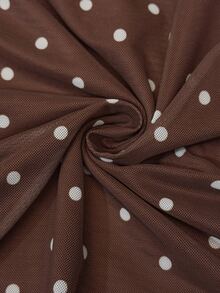 Cravure Plus Size Women's Brown White Polka Dot Summer Party Formal Cocktail Dress, 3D Floral Deep V-Neck Backless Mesh Patchwork High Slit Asymmetric Ruffle - Multicolor - View 5