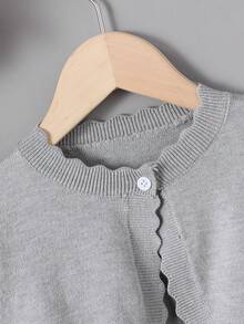 SHEIN Elladie kids Cardigan Kasual Serbaguna Warna Polos untuk Anak Perempuan, Cocok untuk Pakaian Sehari-hari, Musim Gugur dan Musim Dingin - Grey - View 5
