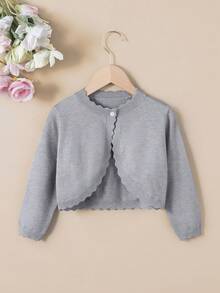 SHEIN Elladie kids Cardigan Kasual Serbaguna Warna Polos untuk Anak Perempuan, Cocok untuk Pakaian Sehari-hari, Musim Gugur dan Musim Dingin - Grey - View 3