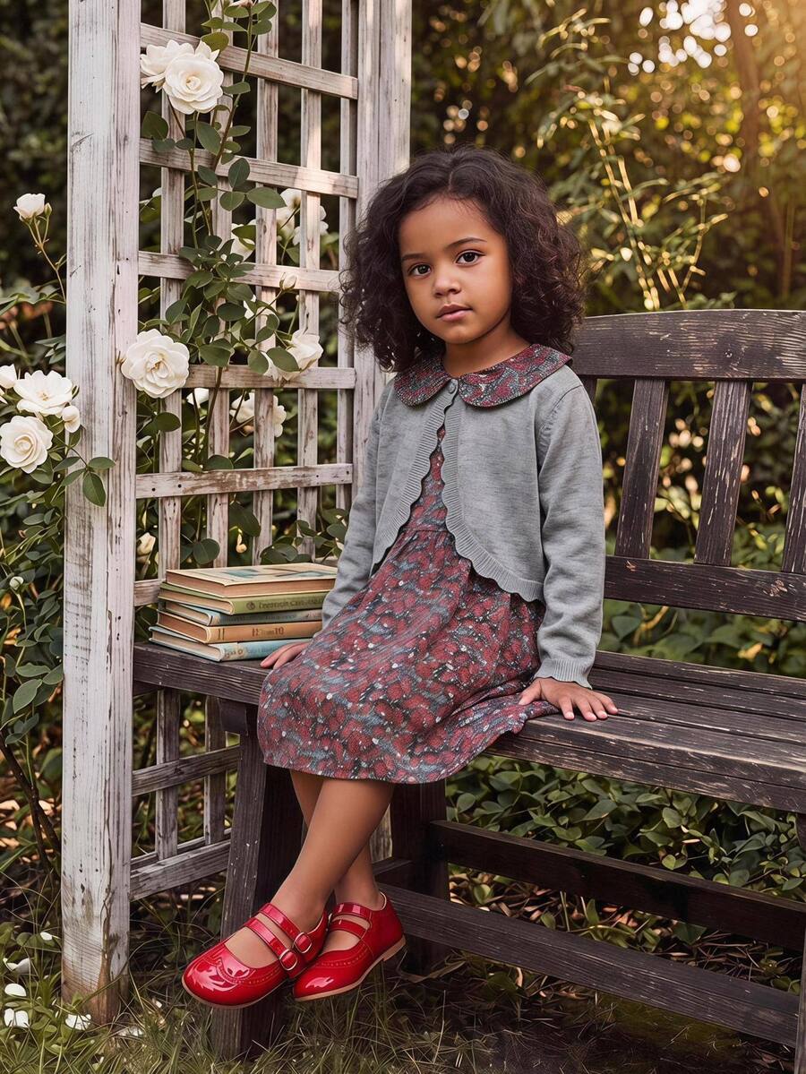 SHEIN Elladie kids Cardigan Kasual Serbaguna Warna Polos untuk Anak Perempuan, Cocok untuk Pakaian Sehari-hari, Musim Gugur dan Musim Dingin - Grey - View 1