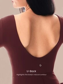 GLOWMODE Bodysuit FeatherFit™-Air Tahan Sinar Matahari untuk Kerja dan Aktivitas Sehari-hari, Leher Persegi, Punggung Terbuka Bentuk U, Kaki Lebar, Lengan Panjang, dengan Lubang Jempol, Pakaian Kasual Sehari-hari, Bantalan Dada yang Dapat Dilepas - Burgundy - View 3