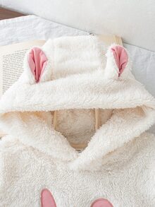 SHEIN 2pcs Baby Girls Rabbit Embroidery Hoodie Sweatshirt With Rabbit Ears Striped Pants Set Winter Cute - Multicolor - View 6