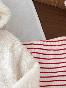 SHEIN 2pcs Baby Girls Rabbit Embroidery Hoodie Sweatshirt With Rabbit Ears Striped Pants Set Winter Cute - Multicolor - View 8